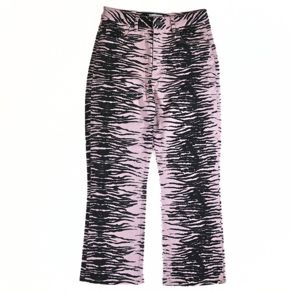 Ganni Betzy Cropped Jeans Womens 29 Pink Black Tiger Stripe Animal Print Pants